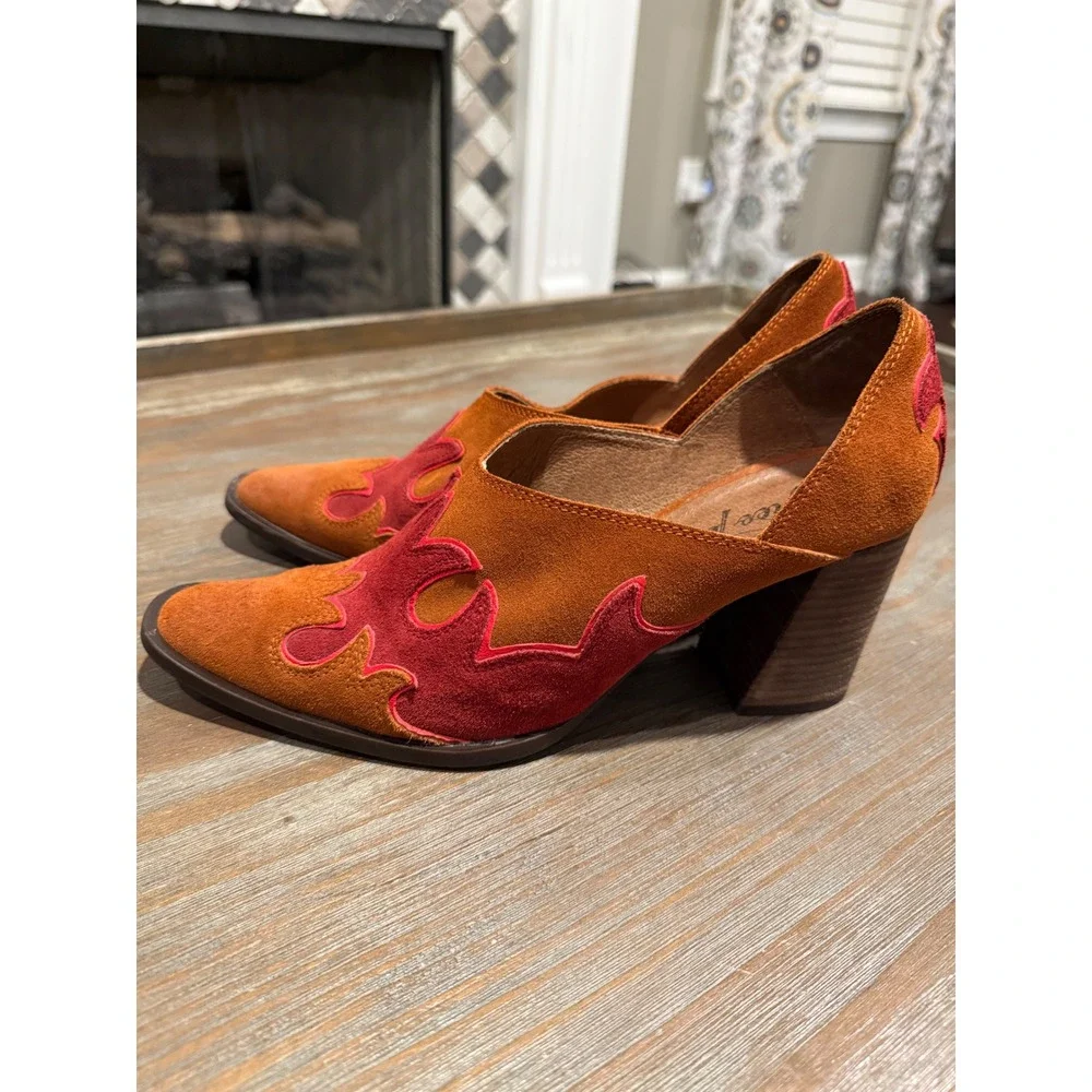 Free People Alamo Western Ankle Boots Flame Embroidery‎ Suede EU 41 US 10